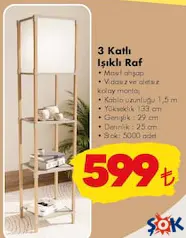 SİNBO 3 KATLI IŞIKLI RAF